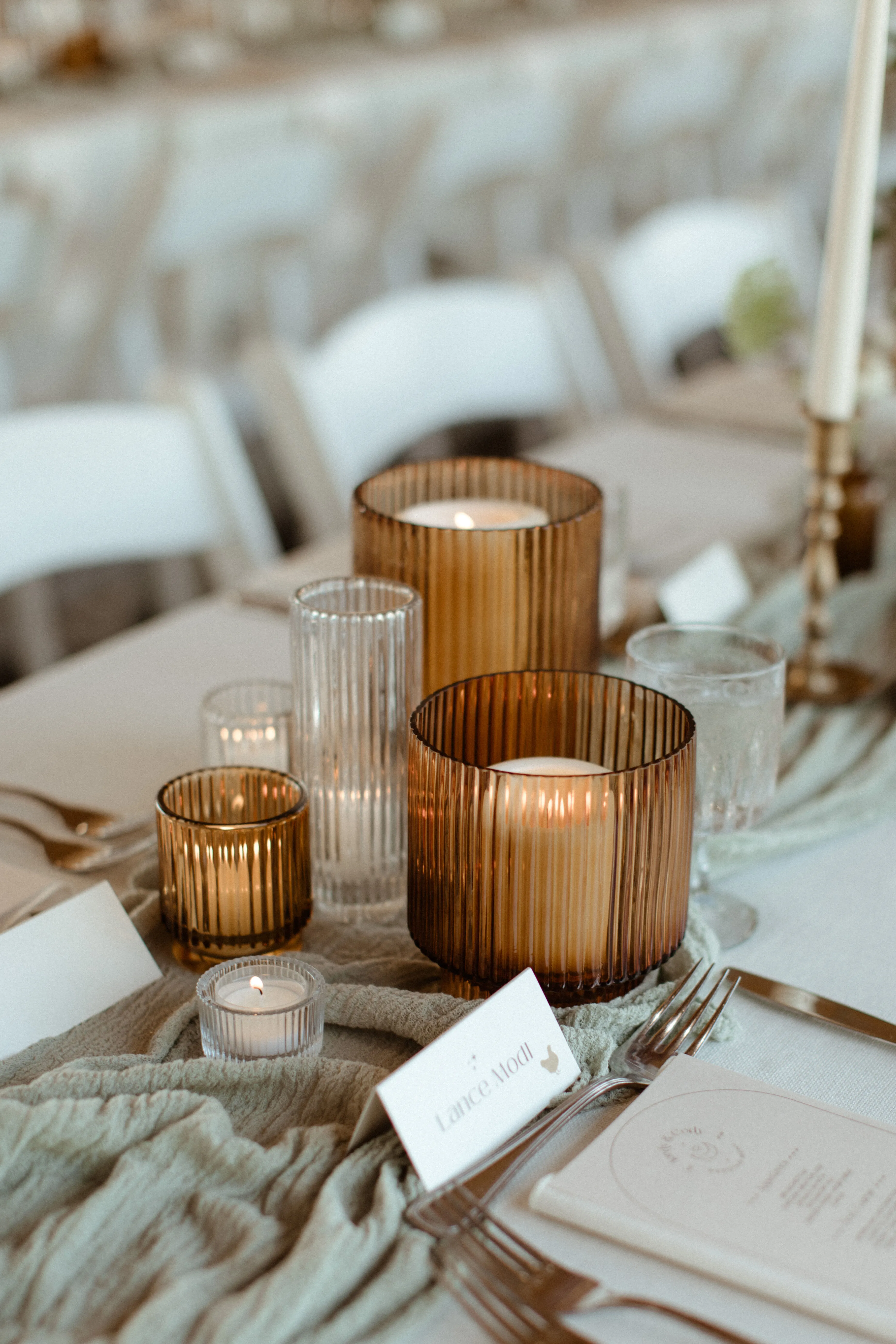 Brown Ribbed Vase - Small