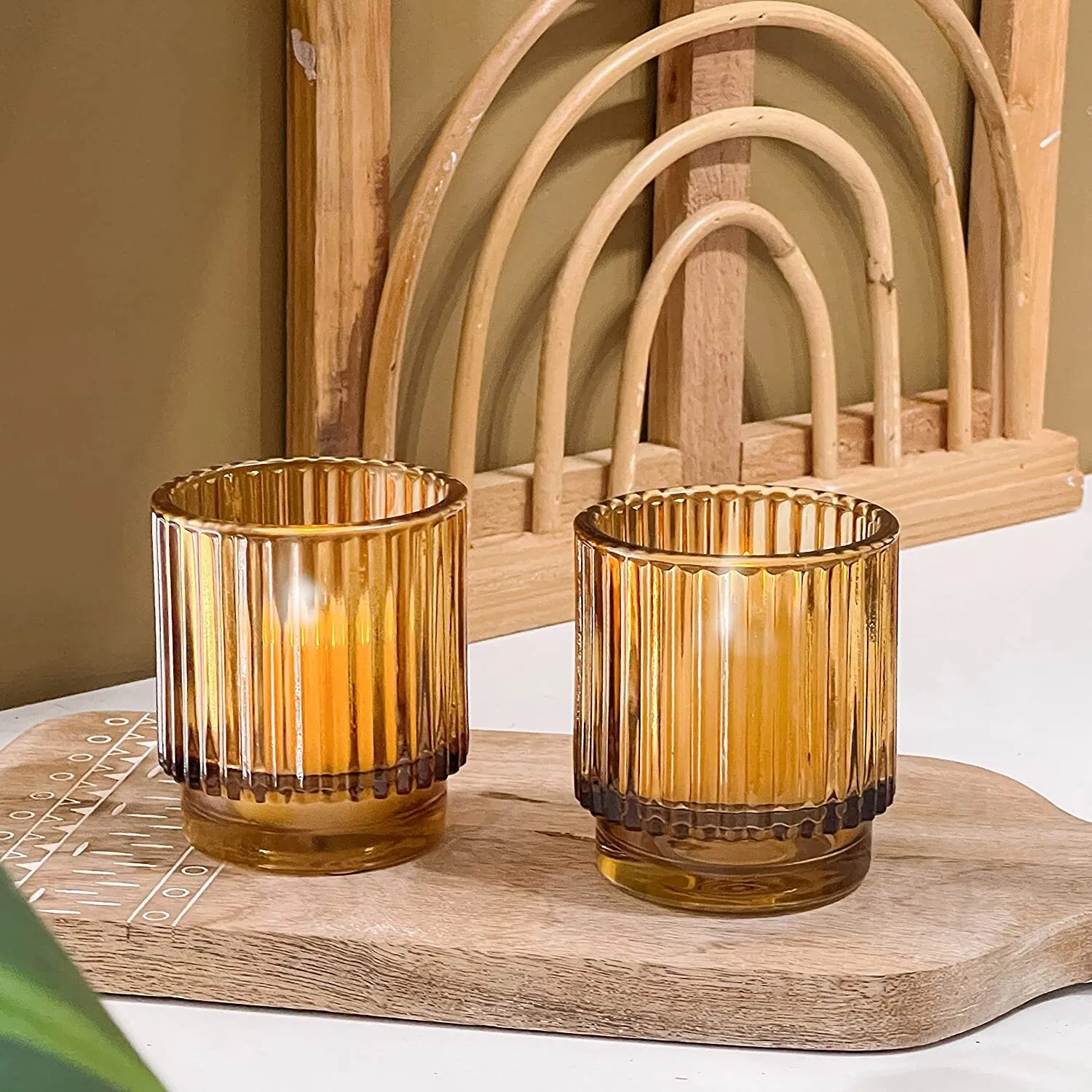 Brown Ribbed Votive Candle Holder