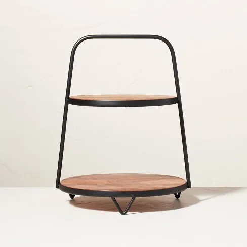 2-Tier Wood & Metal Serving Stand