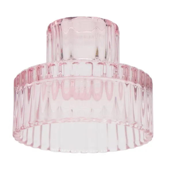 Pink Glass Tapered/Tea Light Candle Holder