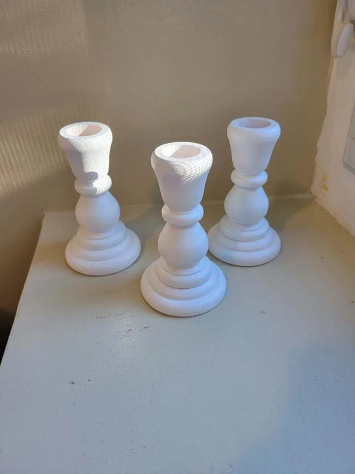 White Wood Tapered Candle Holders