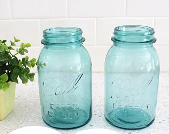 Vintage Blue Mason Jars - Quart