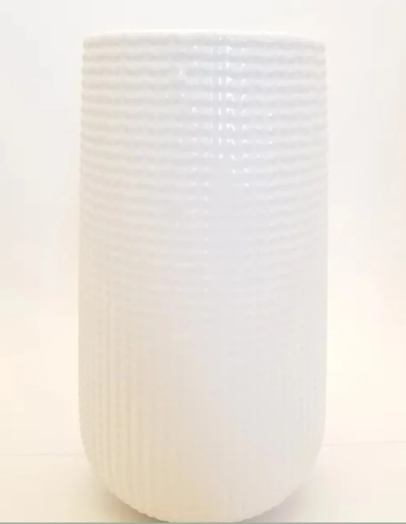 White Tall Ribbed Vase