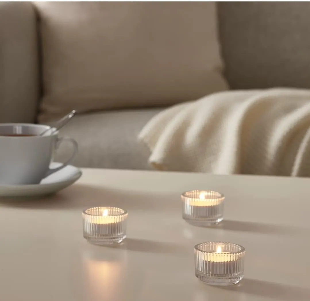 Ribbed Clear Tealight Candle Holders