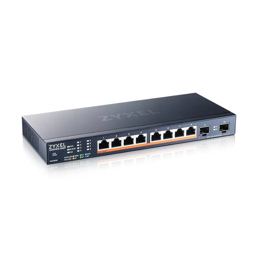 8 Port Unmanaged 1gb POE & 2x 10gb LC Fiber Network Switch