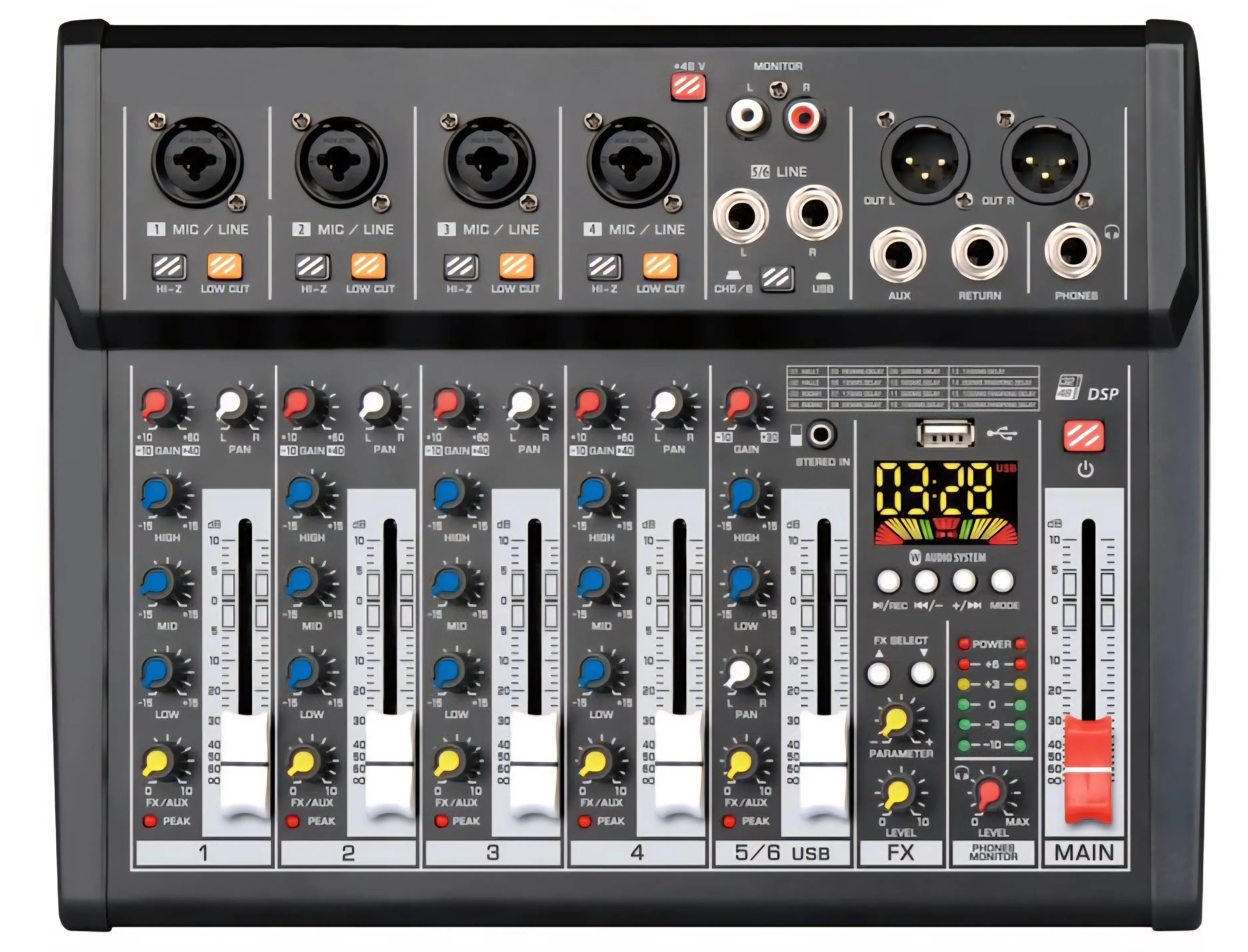 6 Channel basic PA Mixer