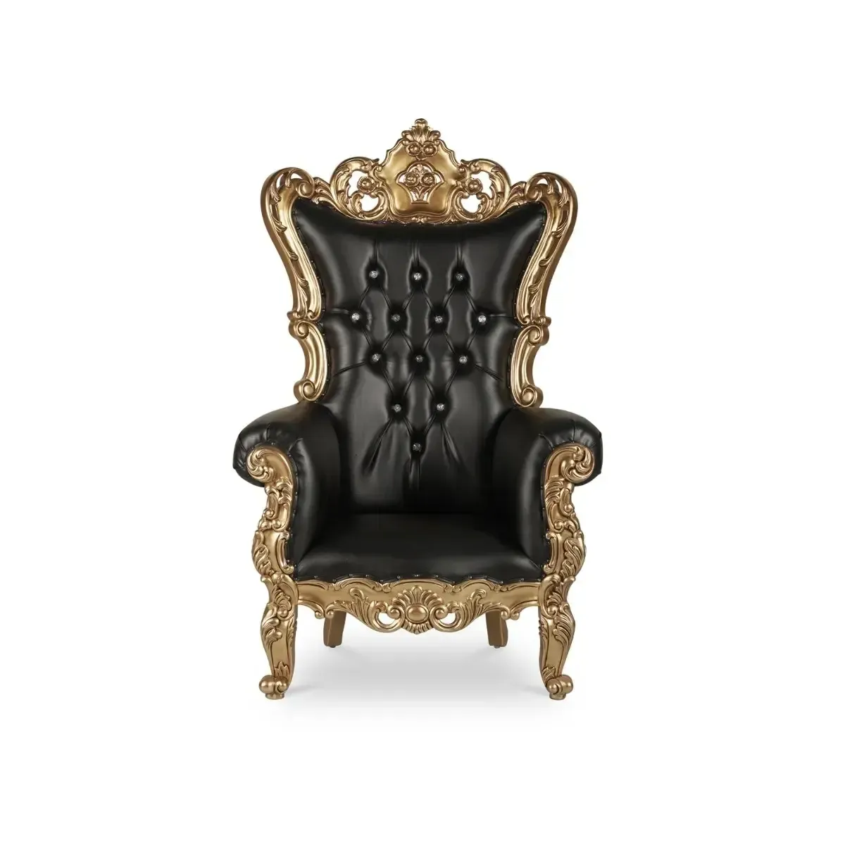 French Throne Chair - Black w/ Gold Trim