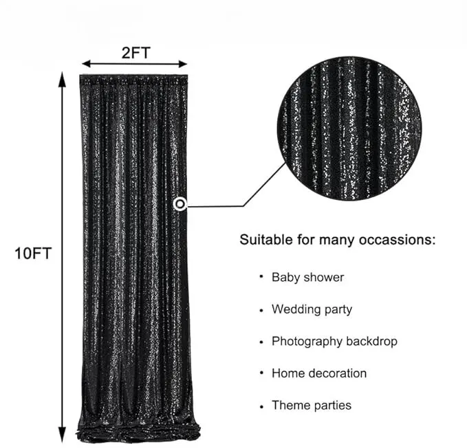 Black Sequin Backdrop Panels - 2 feet by 10 feet