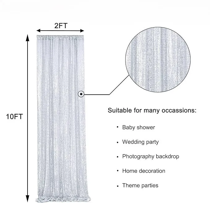 Silver Sequin Backdrop Panels - 2 feet by 10 feet