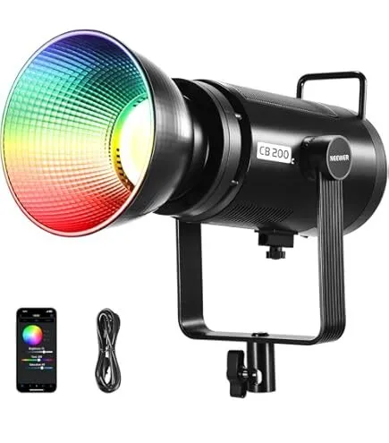 NEEWER CB200C 200W RGBWW COB LED Video Light, APP/2.4G 360° Color 2500K-7500K