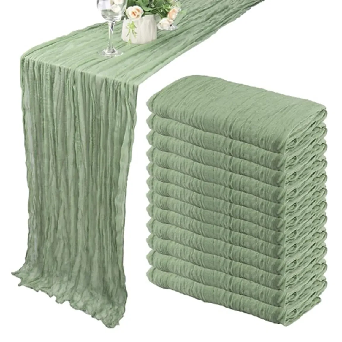 Linens - Cheesecloth Table Runner, Dusty Sage