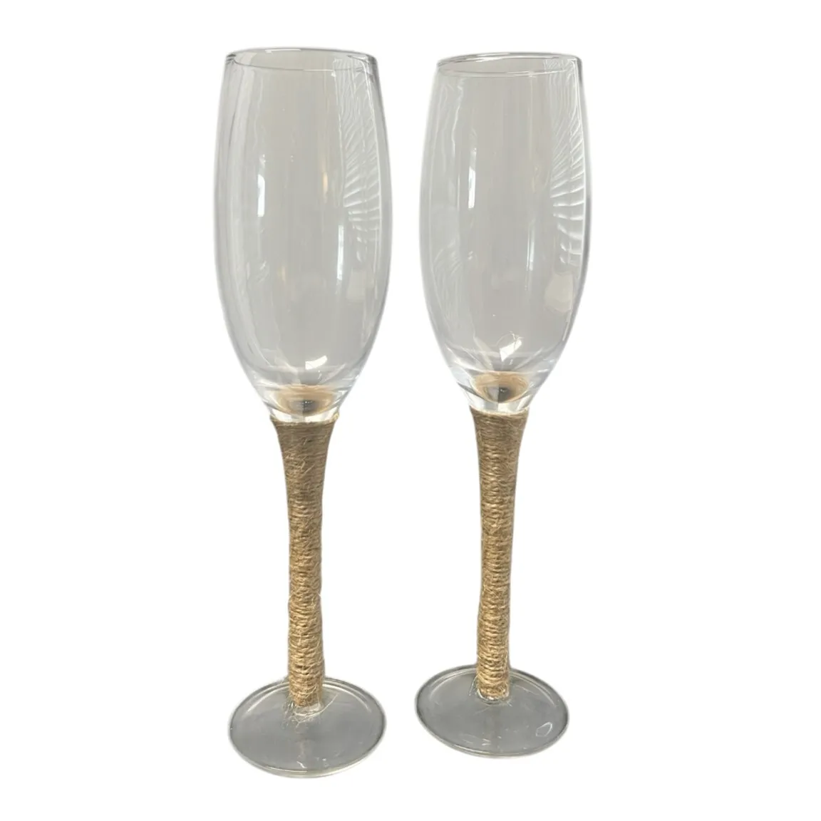 Champagne Flutes - Burlap Wrapped Stem