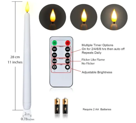 Candle - Taper LED Flameless, White 11" w/remote