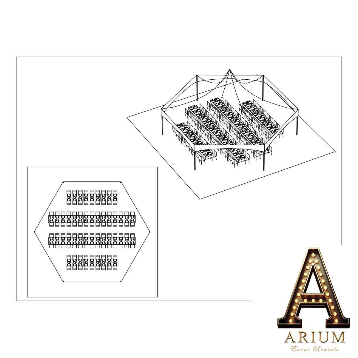 96 Guest 40' Hexagon Tent W/ Rectangle Tables