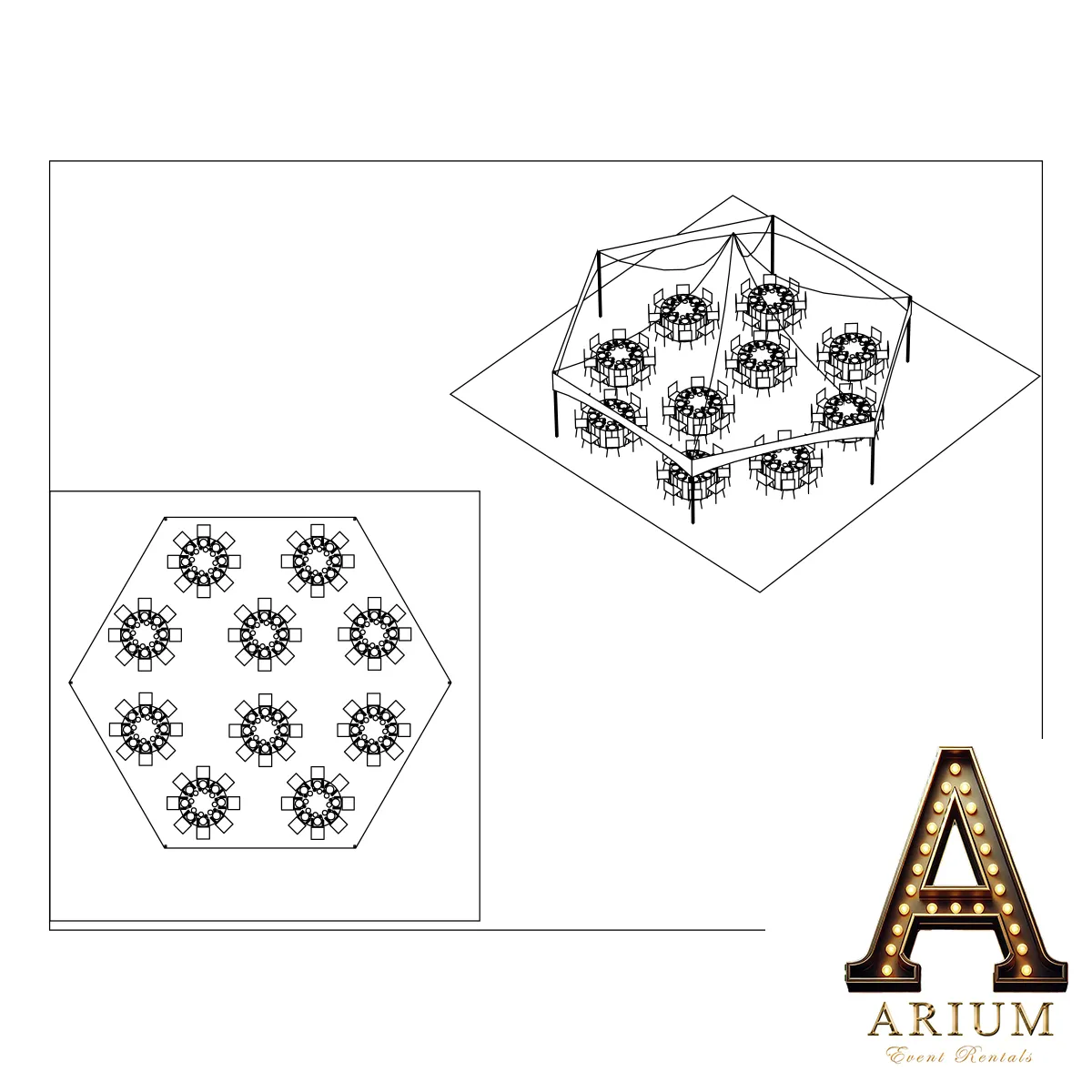 88 Guest 40' Hex Tent Package W/ Round Tables