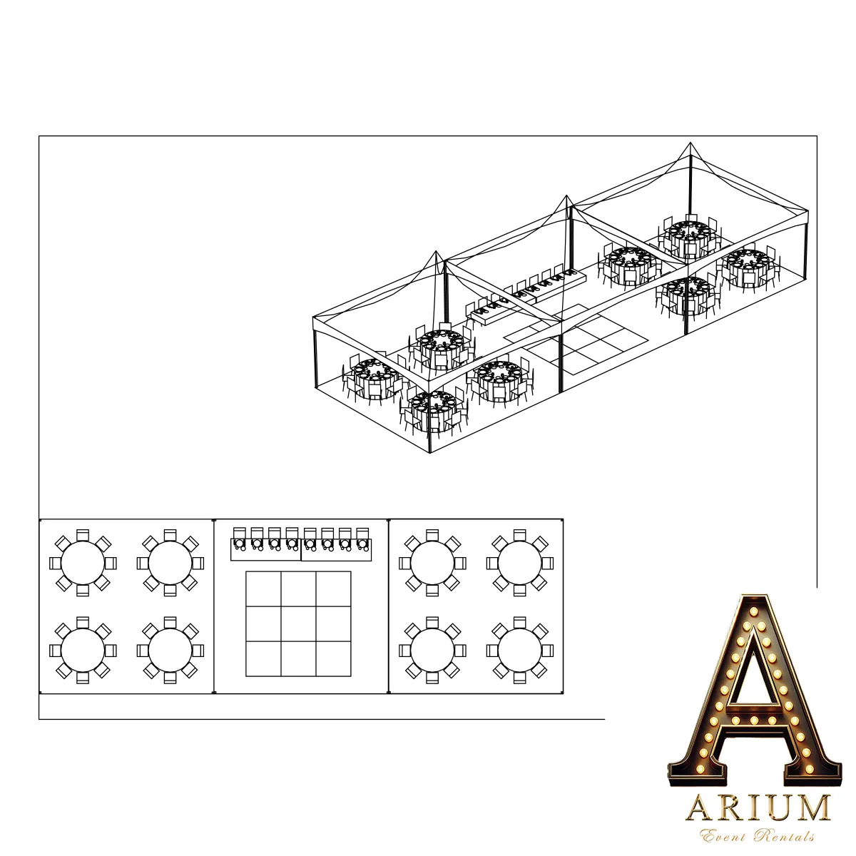 (Premium) 72 Guest 20x60 Tent Package W/ Round Tables And Dance Floor