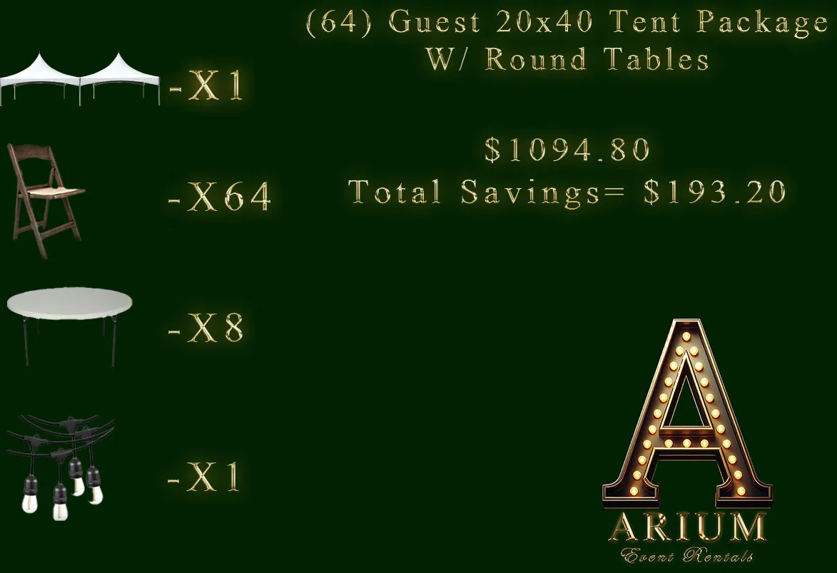64 Guest 20x40 Tent Package W/ Round Tables