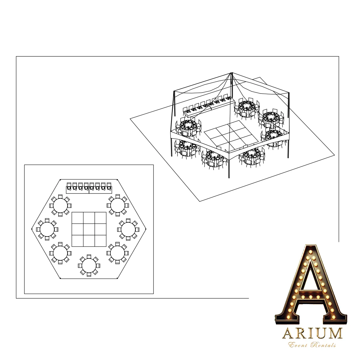 (Premium)  64 Guest 40' Hex Tent Package W/ Round Tables And Dance Floor