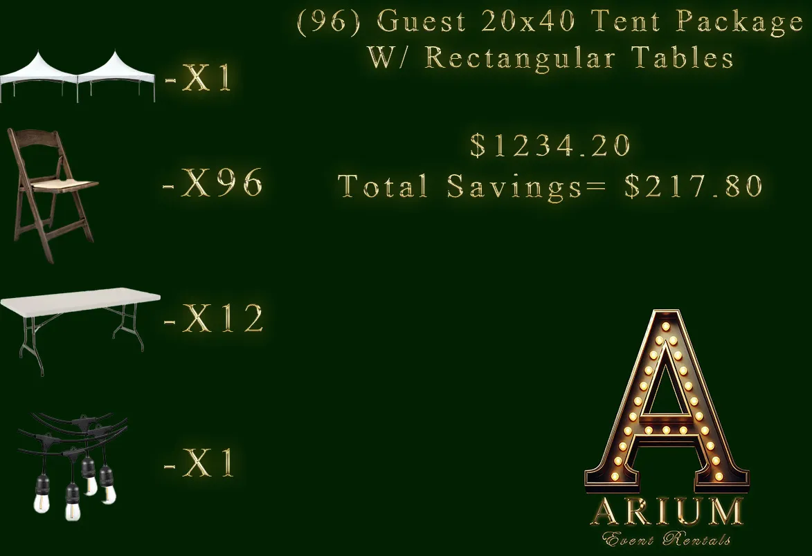 96 Guest 20x40 Tent Package W/ Rectangle Tables