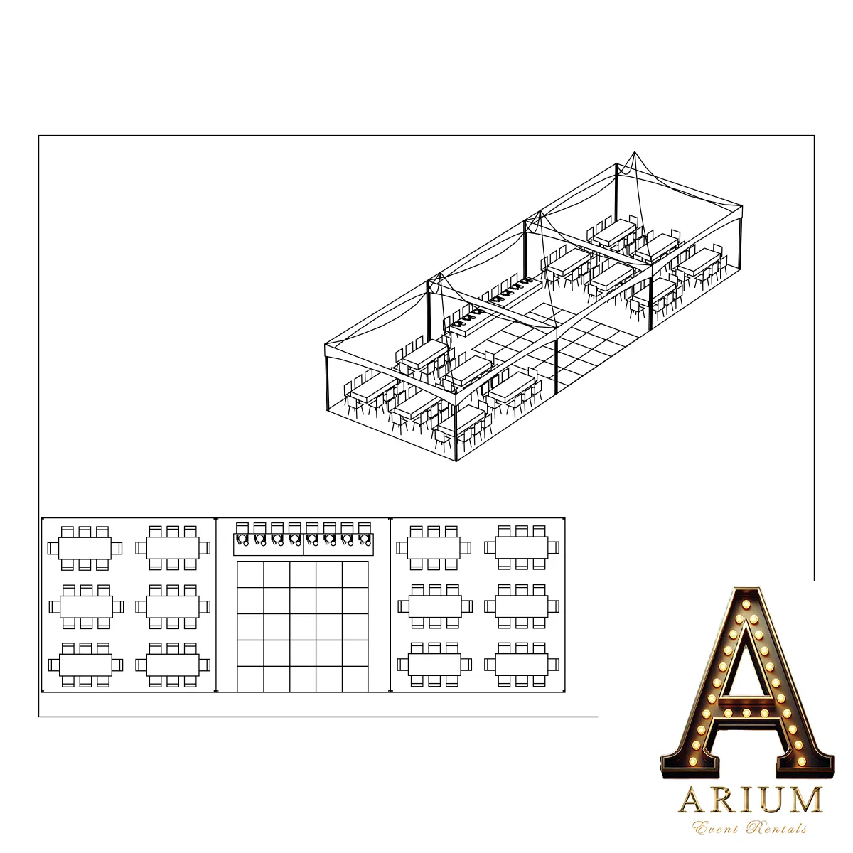 (Premium) 104 Guest 20x60 Tent Package W/ Rectangle Tables And Dance Floor