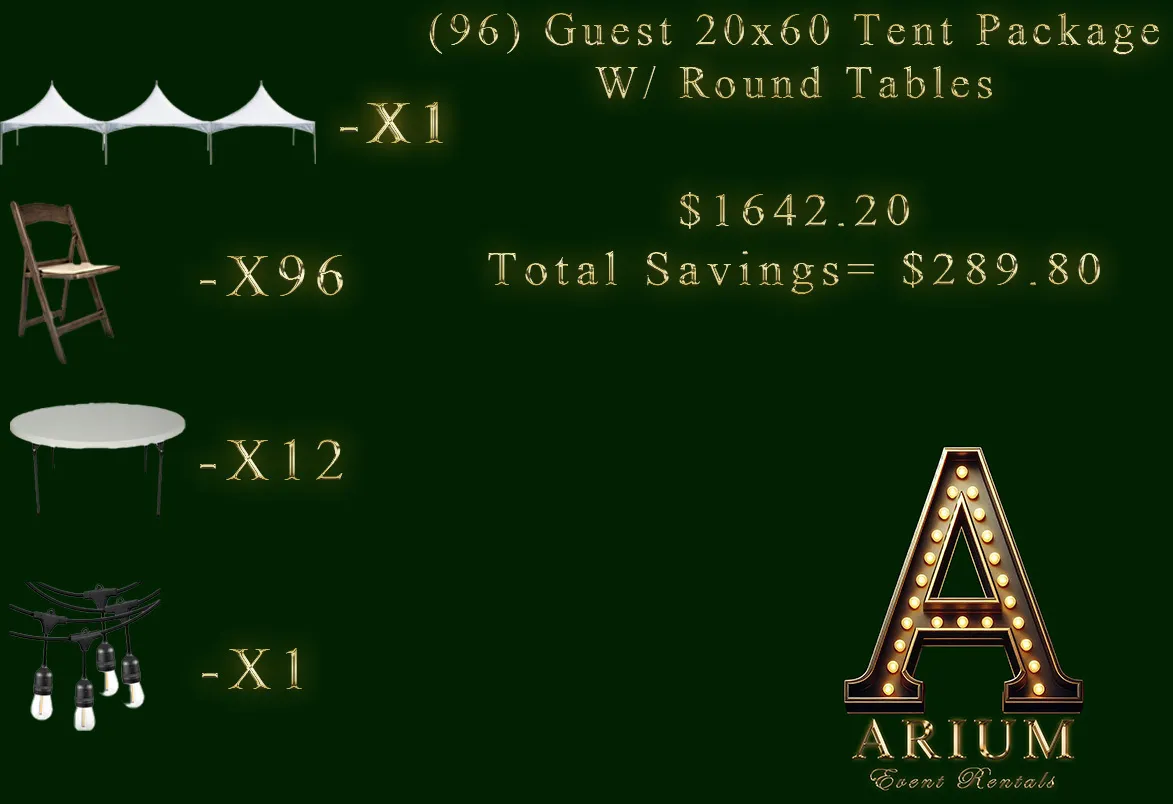 96 Guest 20x60 Tent Package W/ Round Tables