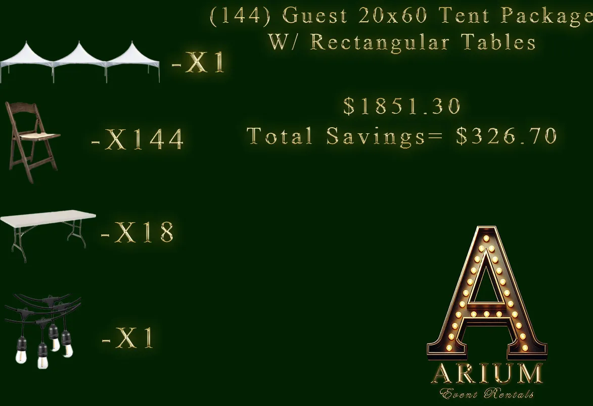 144 Guest 20x60 Tent Package W/ Rectangle Tables