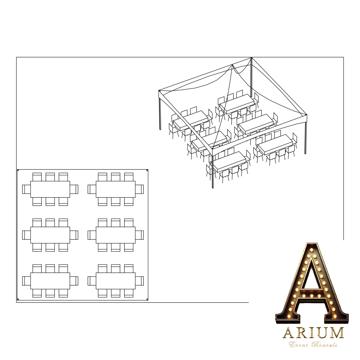 48 Guest 20x20 Tent Package W/ Rectangle Tables