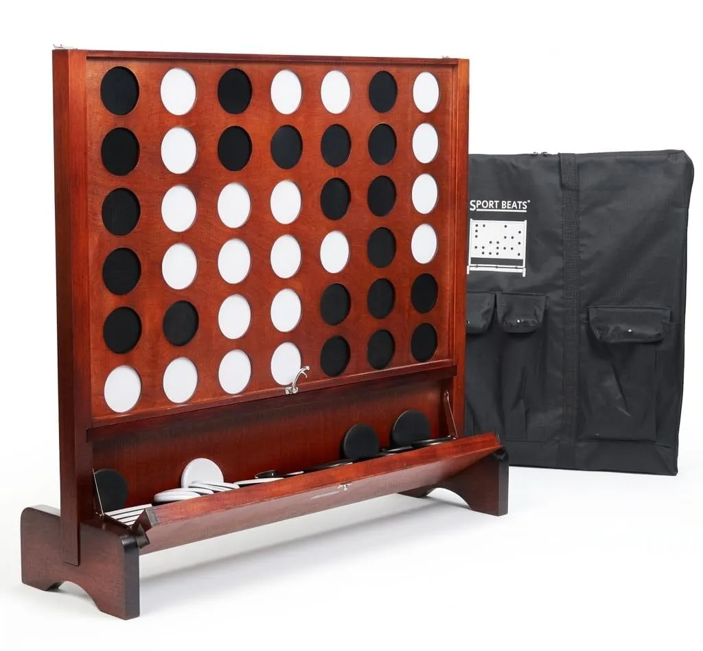 Giant Wooden 4 in A Row Game with Folding Catch Tray