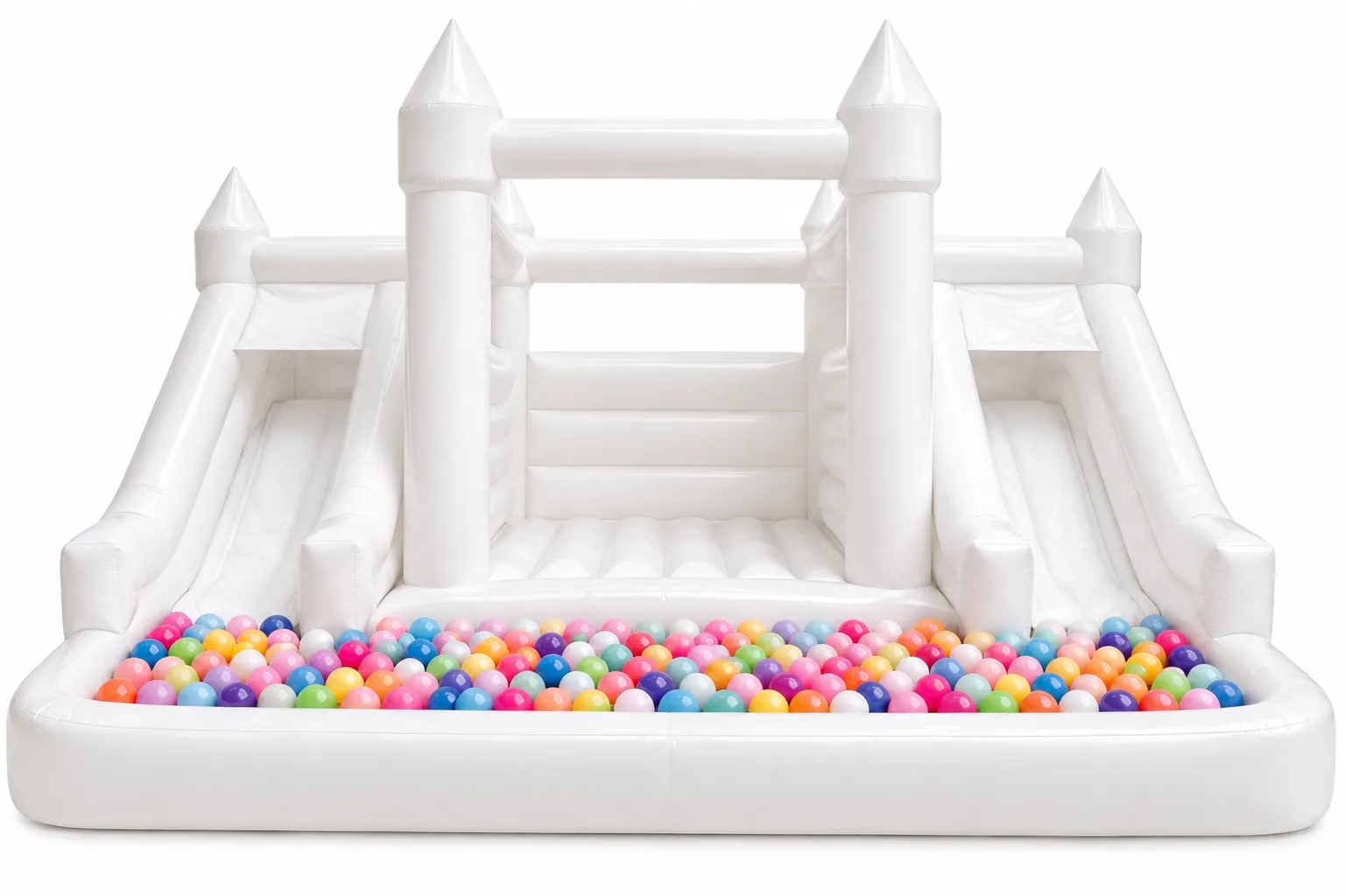 White Bouncy Two Slides and Ball Pit