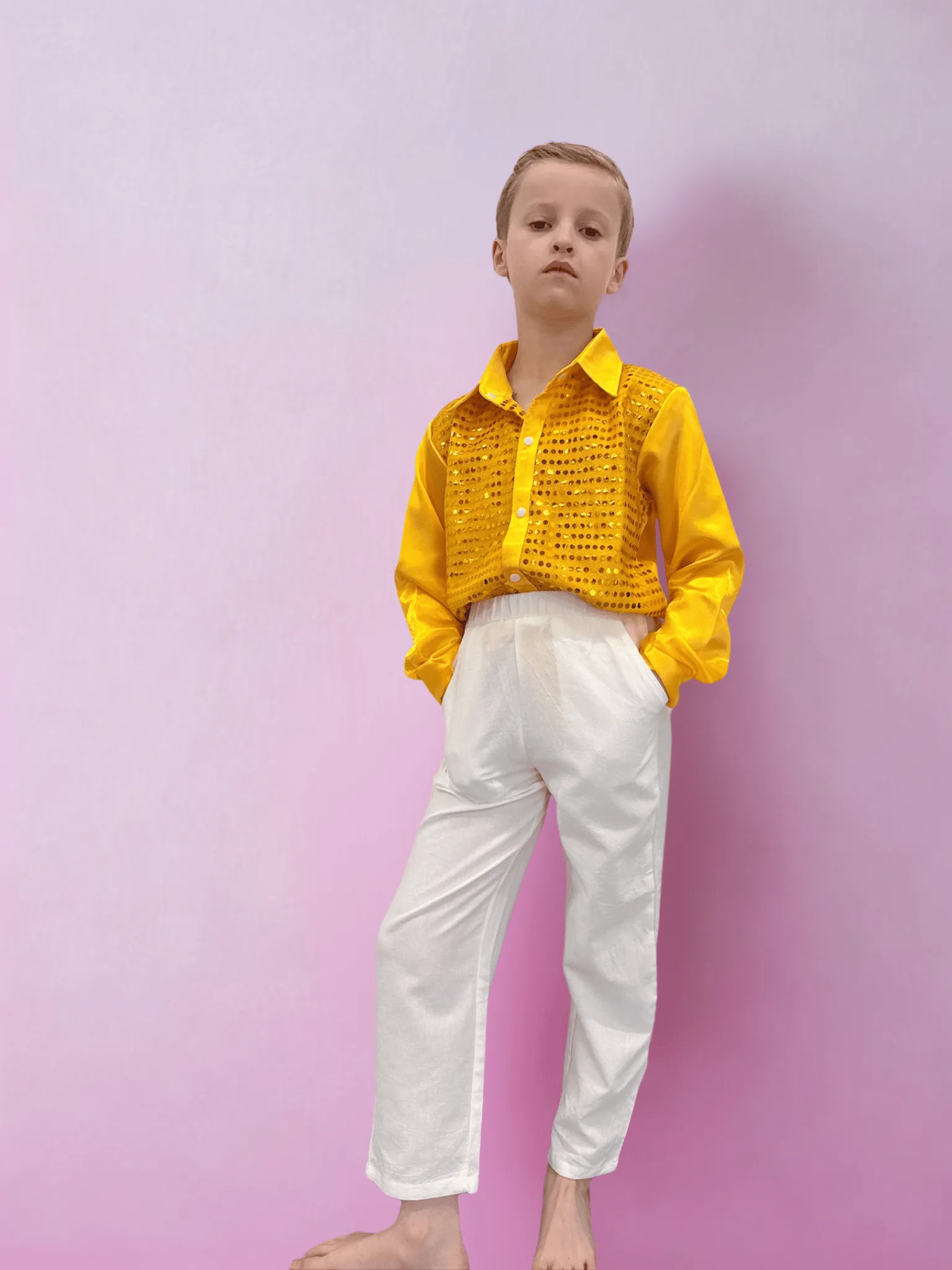 Yellow, Black & White Sequin Shirt