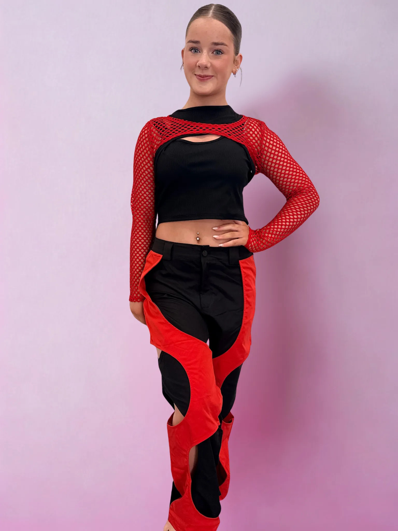 Mesh Top, Trousers & Black vest