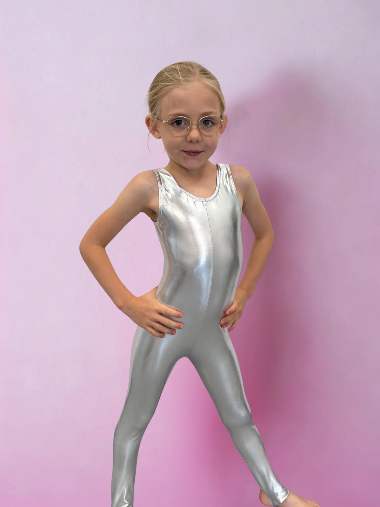 Katz Dancewear metalic silver unitard