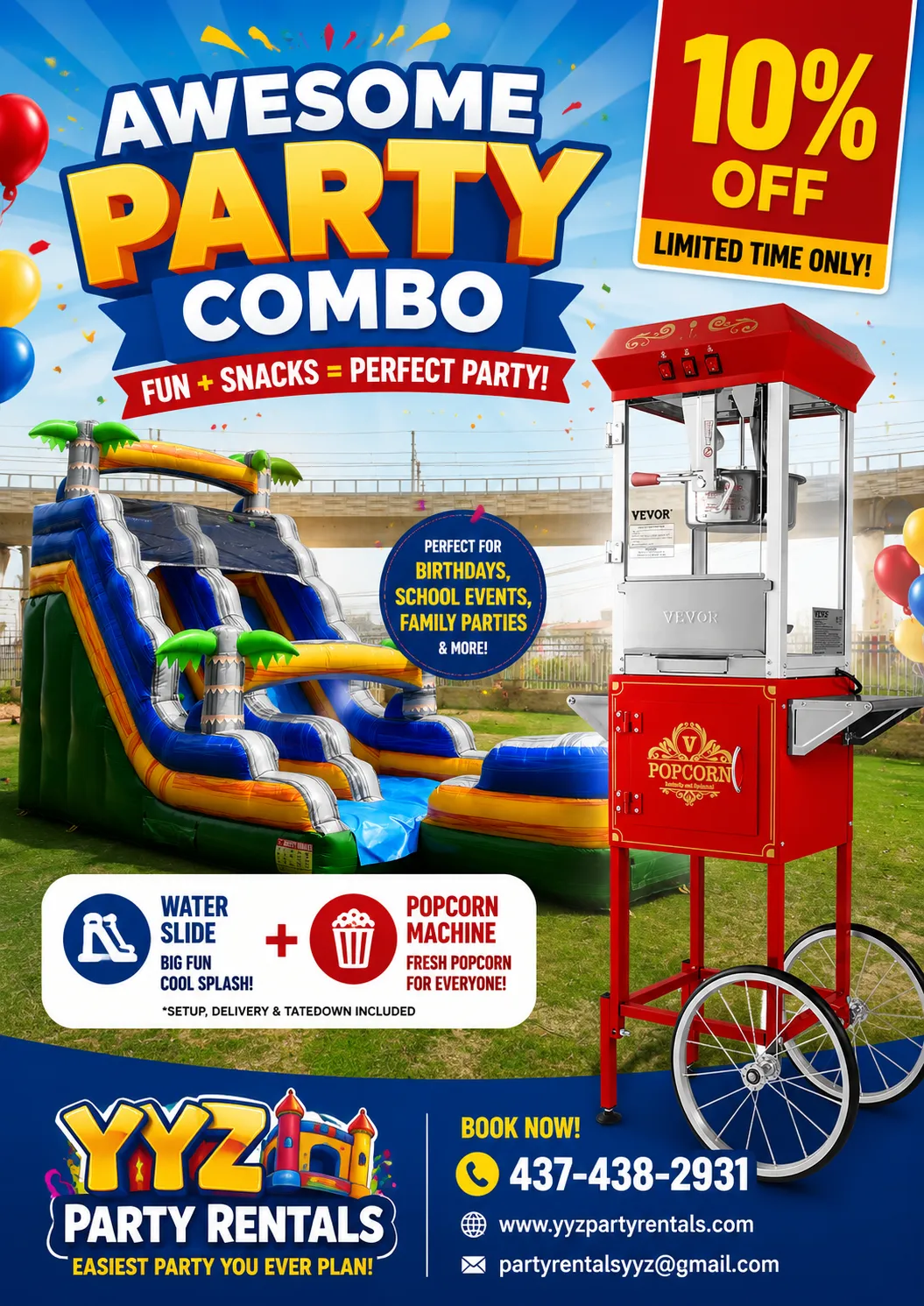 JUMBO WATER SLIDE + POPCORN MACHINE BUNDLE 10% OFF