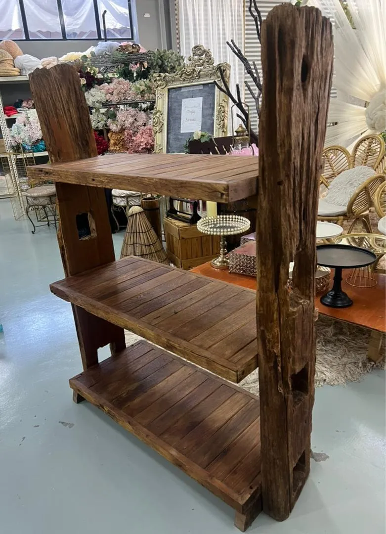 3 Tier Antique Wood Display Rack 