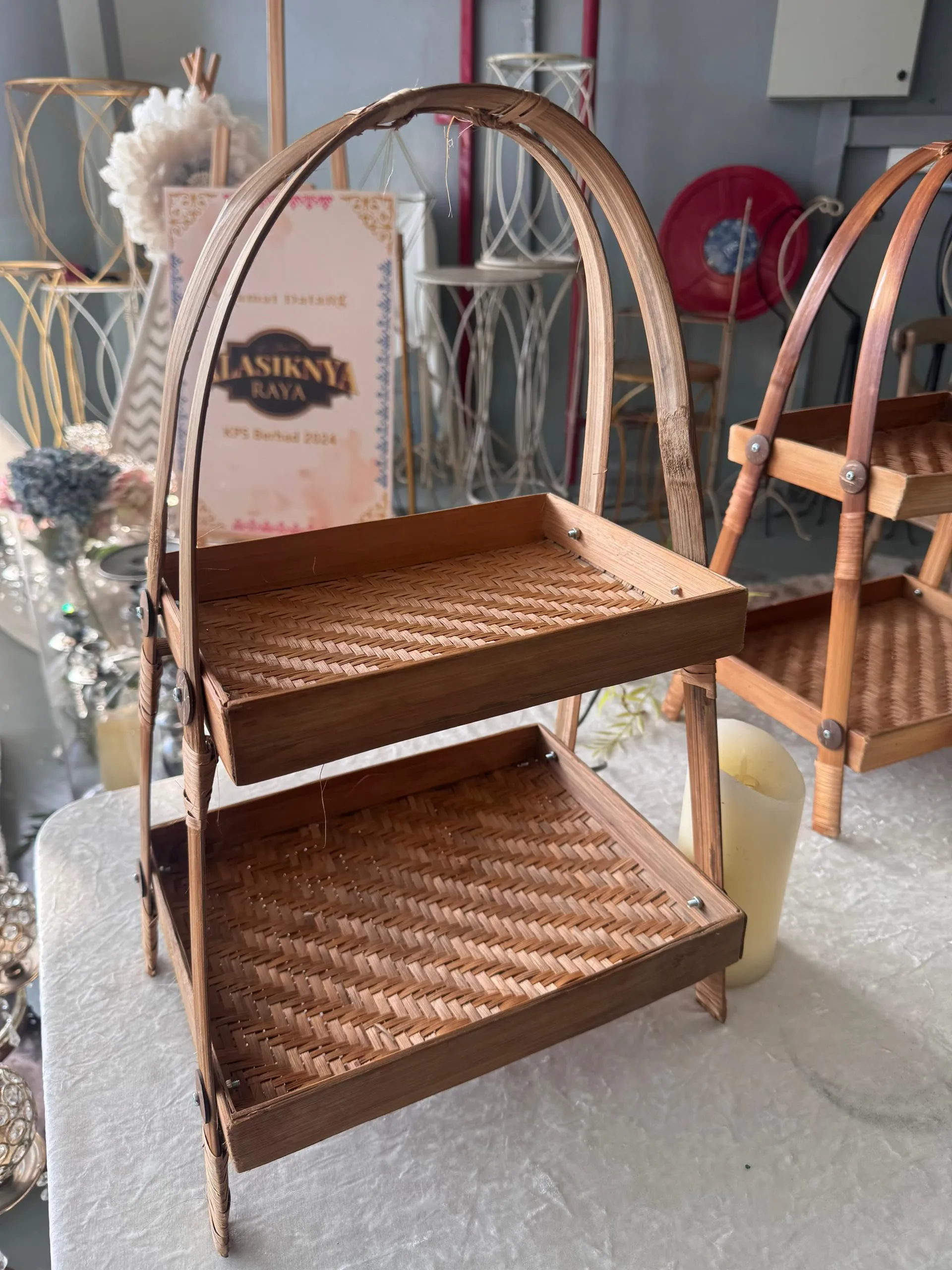 2 tier rattan rectangle