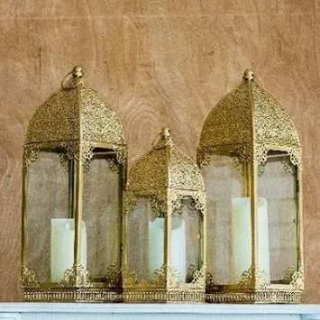 (CYB) Candle Lantern Moroccan Gold