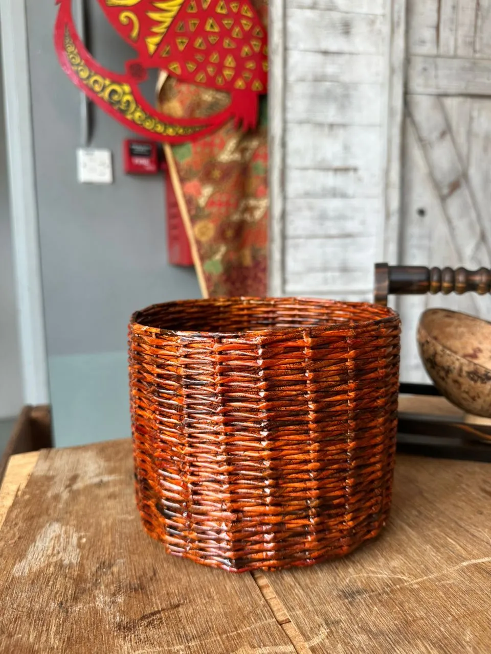 Rattan Basket Dark Shellac 14cm Height