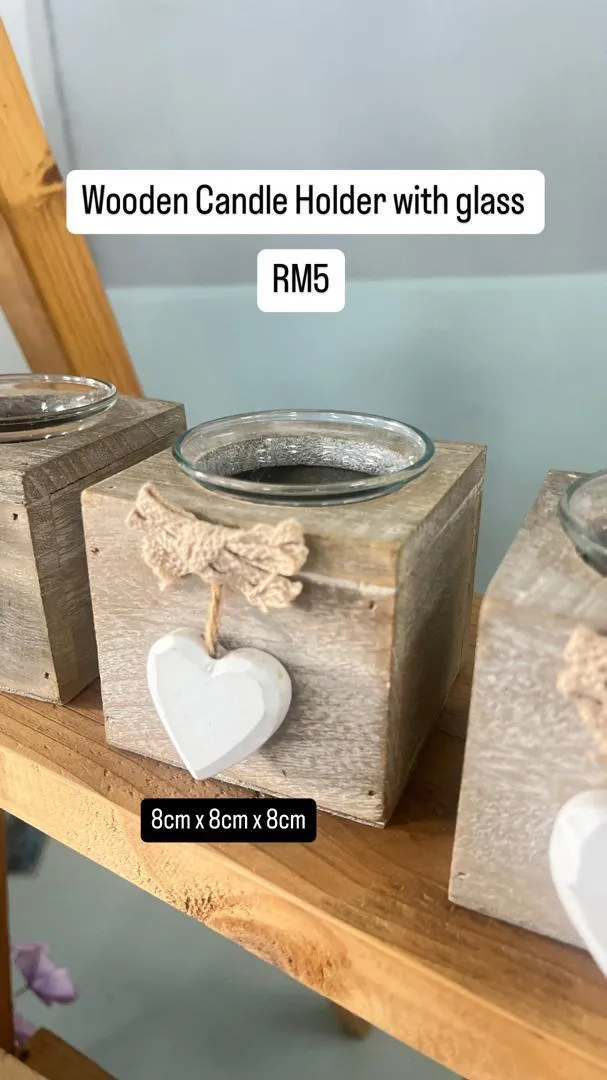Wooden Candle Holder with glass