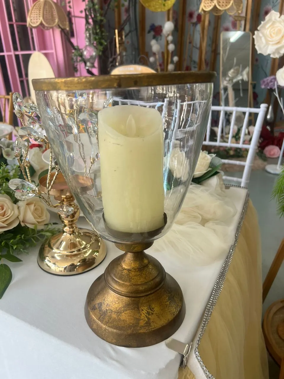 Gold Hurricane candle holder 