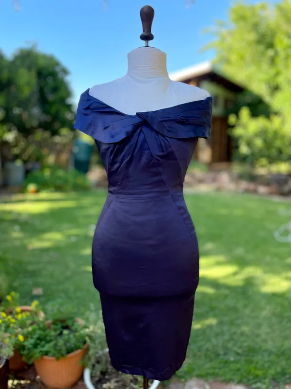 Navy Off-The-Shoulder Sheath Dress