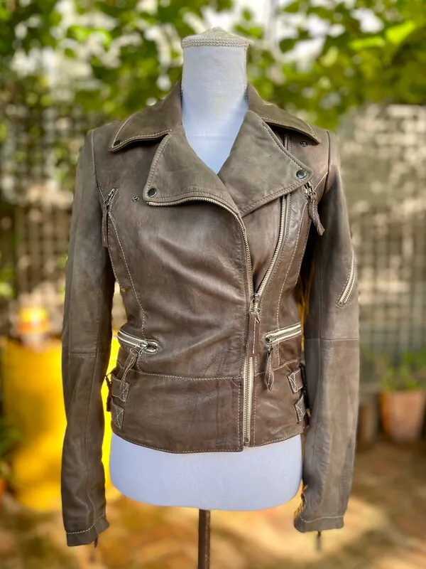 Brown Leather Jacket with Buckles