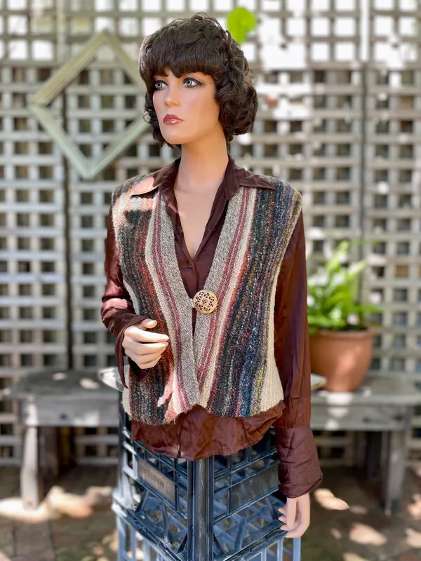 Hand-Knitted Vest with Large Artisinal Button