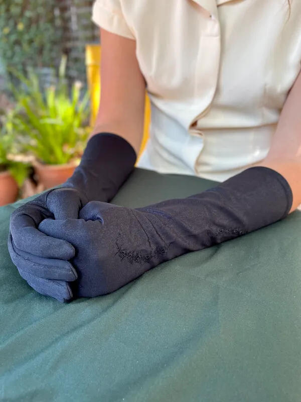 Black Evening Gloves with Embroidery Detail