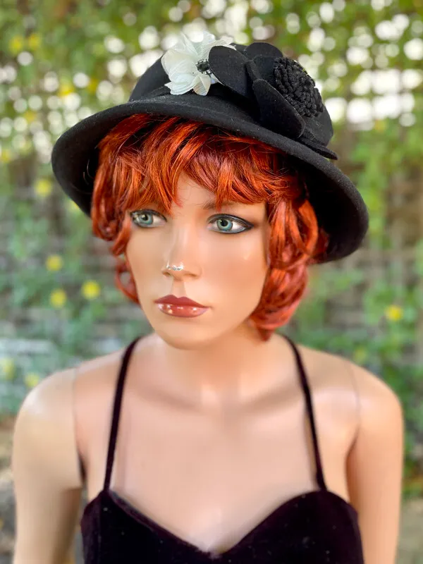 Black Floral Cloche Hat