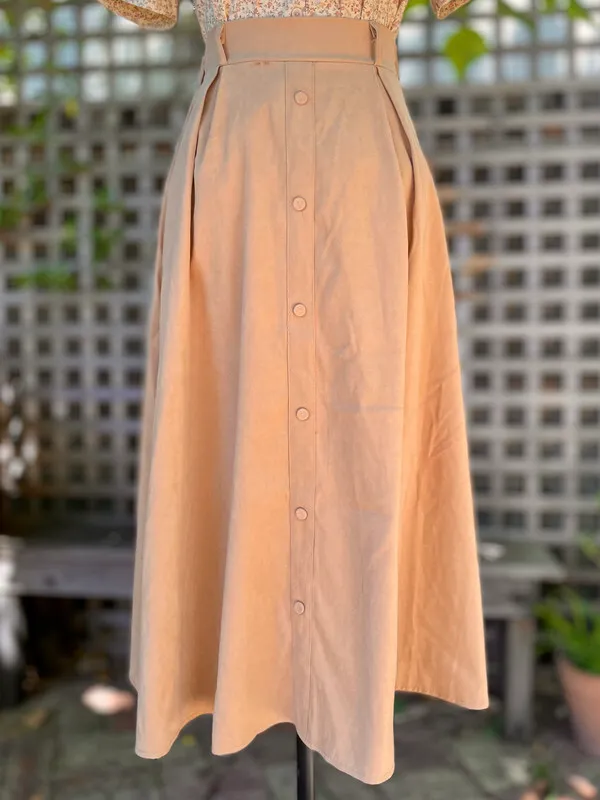 Brown A-line skirt with False Button Placket