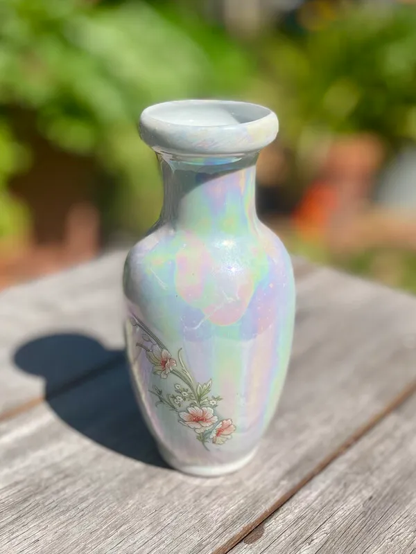 Small Iridescent Ceramic Vase with flower design