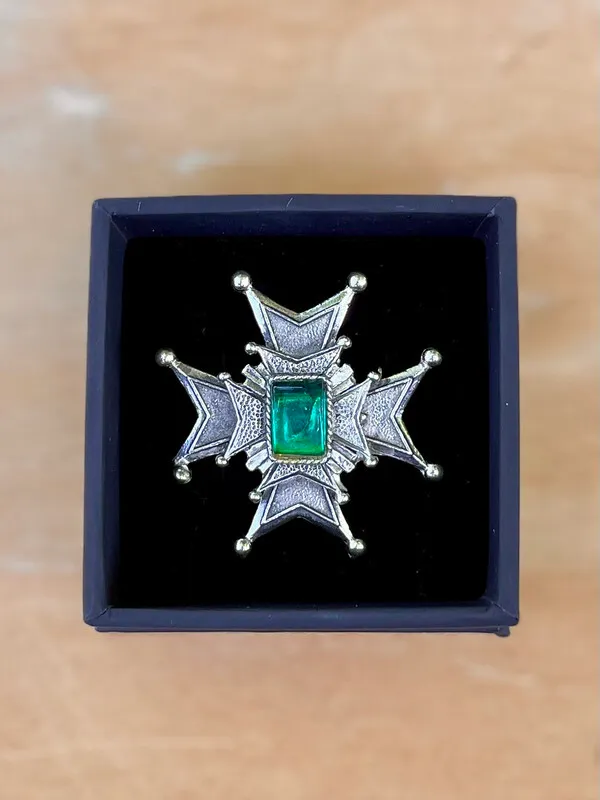 Maltese Cross Brooch with Faux Gemstone