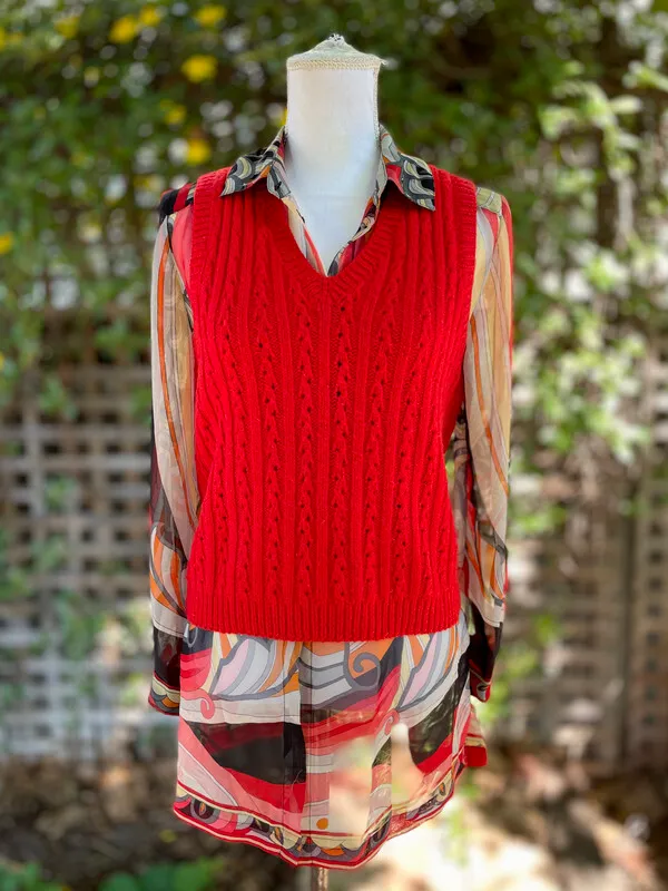 Red Hand-Knitted Sweater Vest