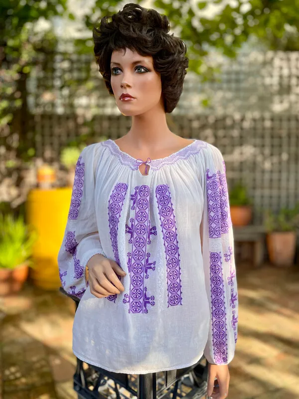 Long-Sleeve Embroidered Peasant Blouse
