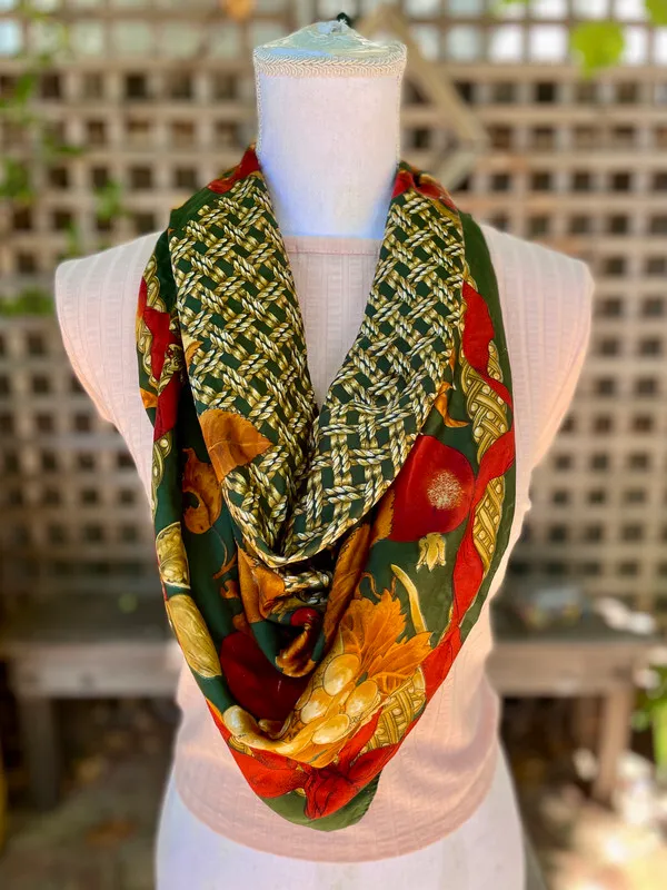 Green Square Scarf with Flora Motif